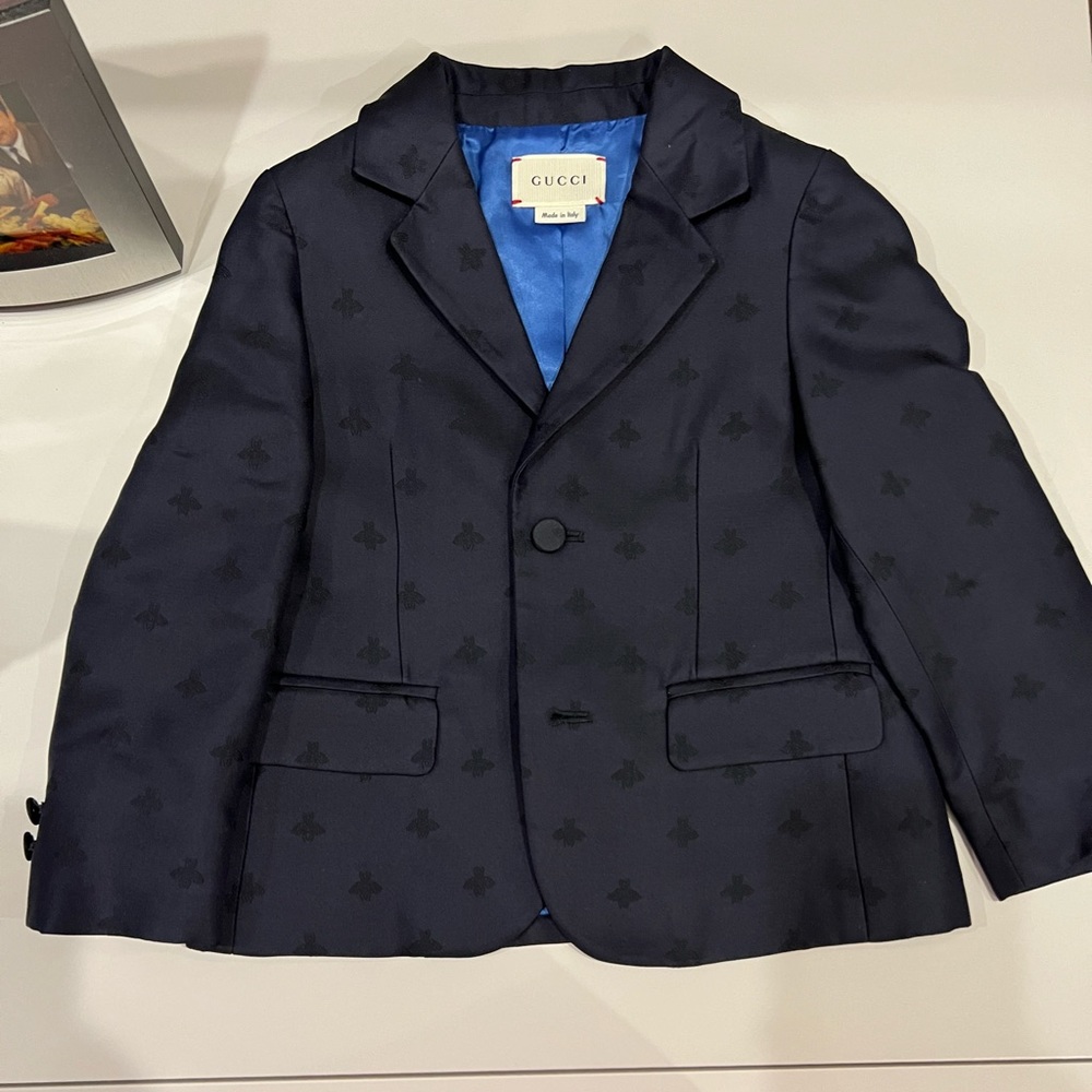 GUCCI blue bee embroidered blazer 18-24 months